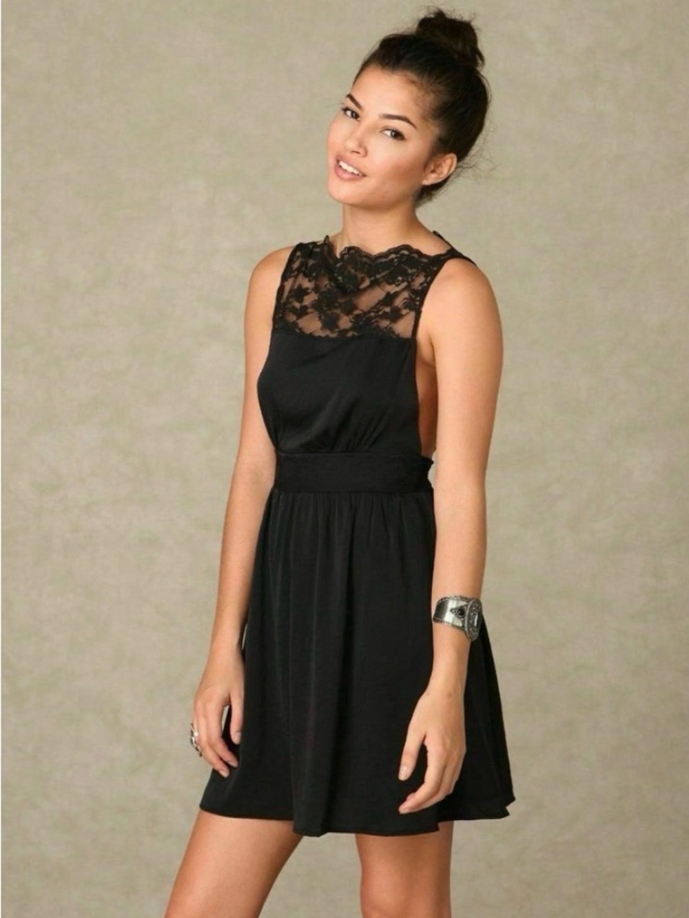 Free People “Tea for Two” Black Lace Sleeveless Mini Dress